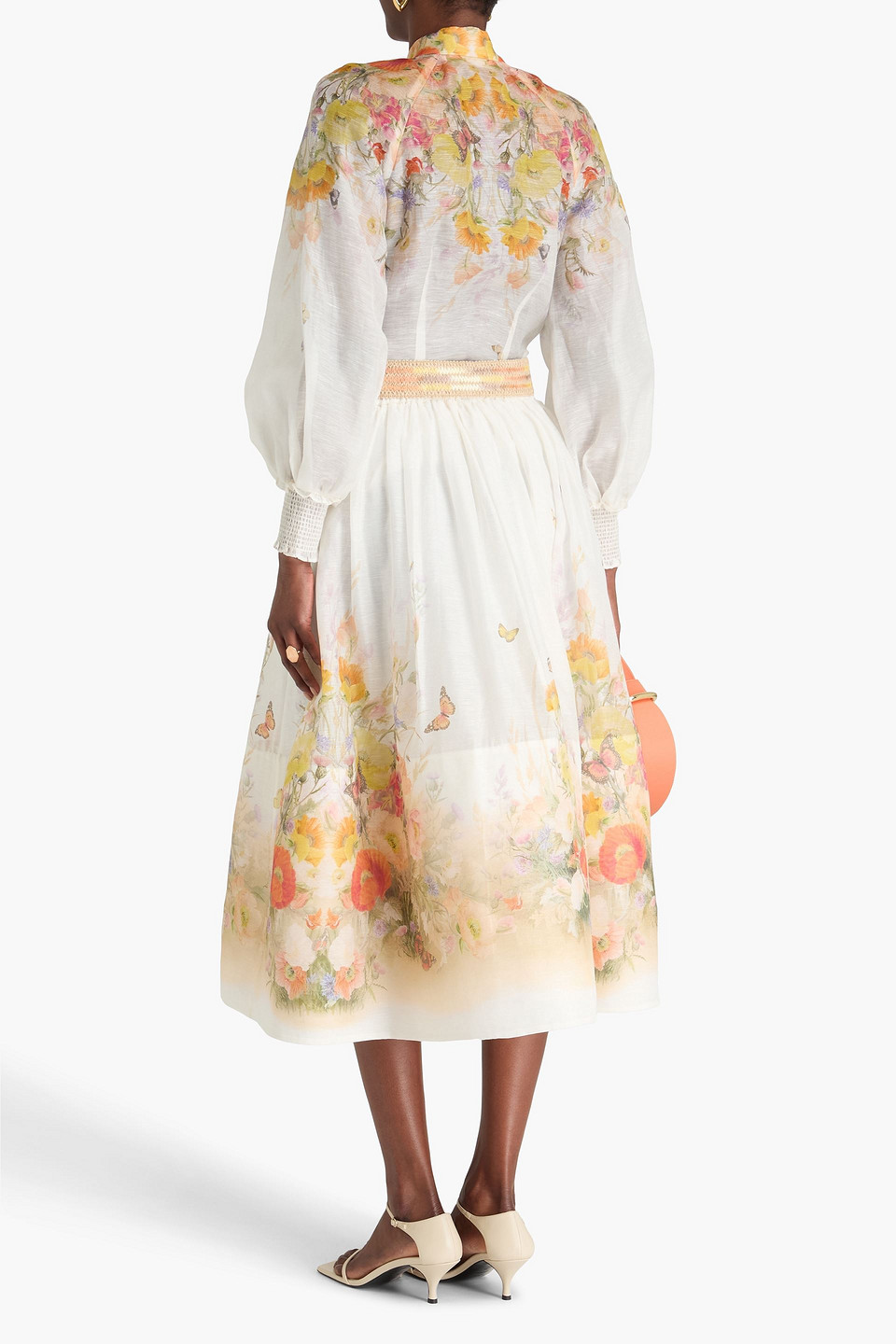 Zimmermann Jupe Midi Évasée En Lin Et Soie In White