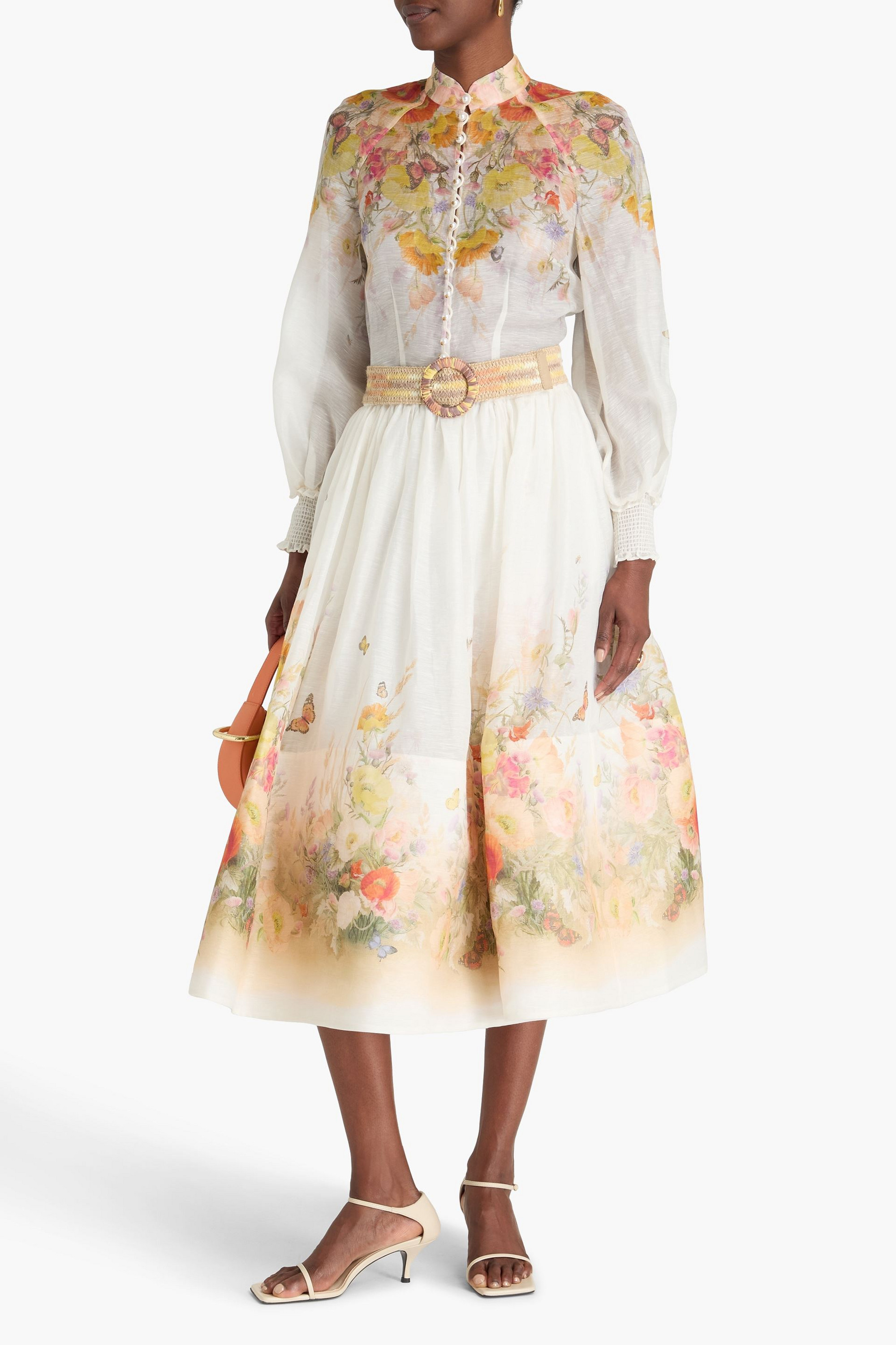 Zimmermann Floral-print linen and silk-blend midi skirt
