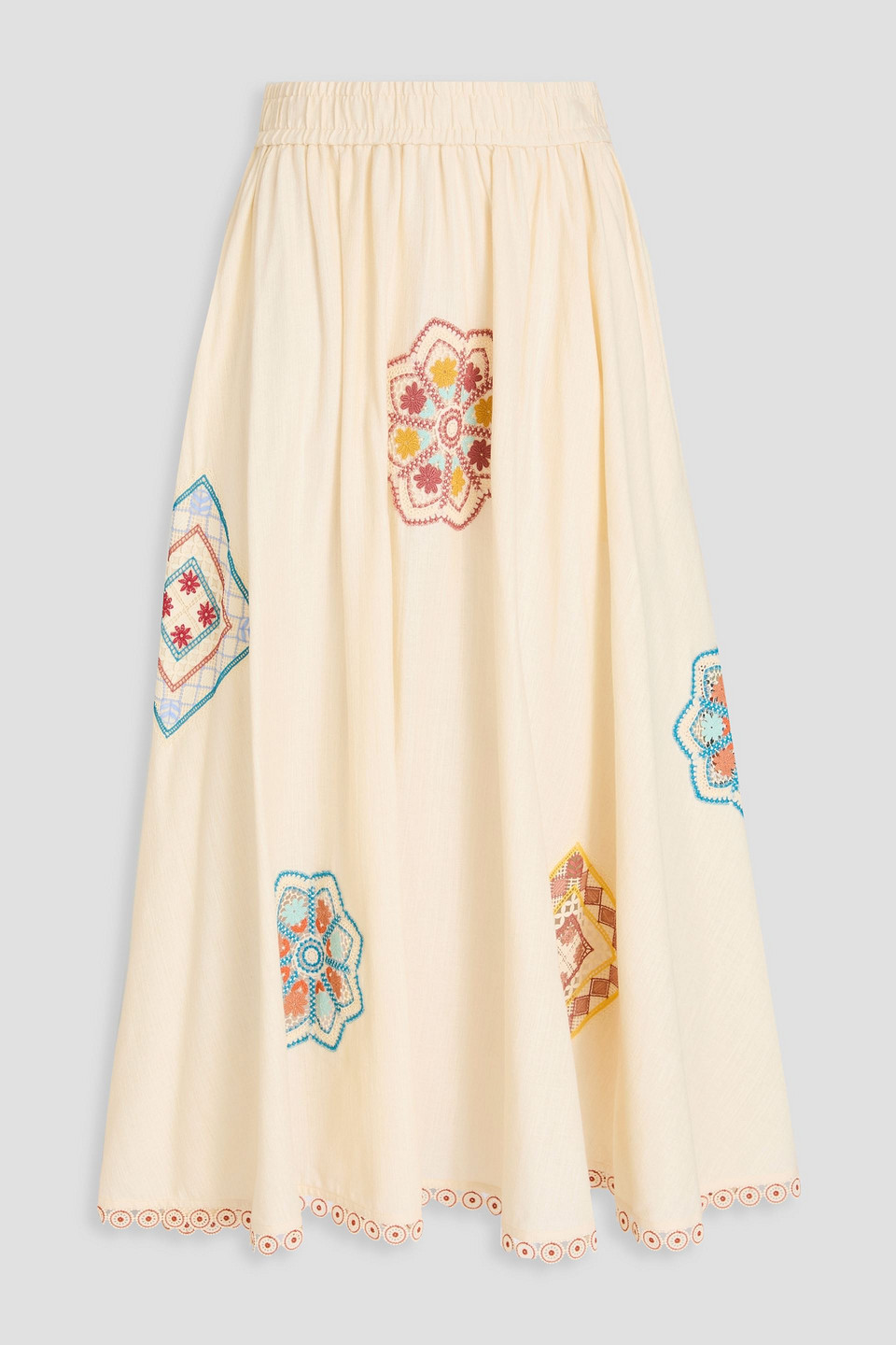 Zimmermann Crochet-trimmed Cotton Midi Skirt In Cream
