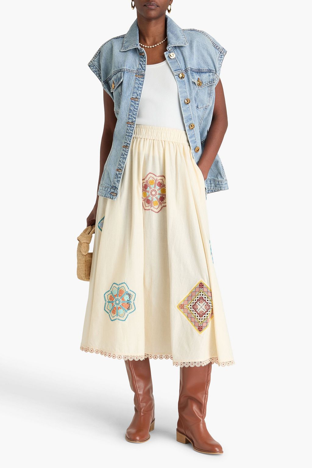 ZIMMERMANN Crochet-trimmed cotton midi skirt