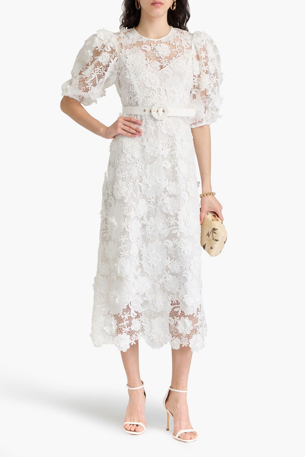 ZIMMERMANN Belted guipure lace midi dress