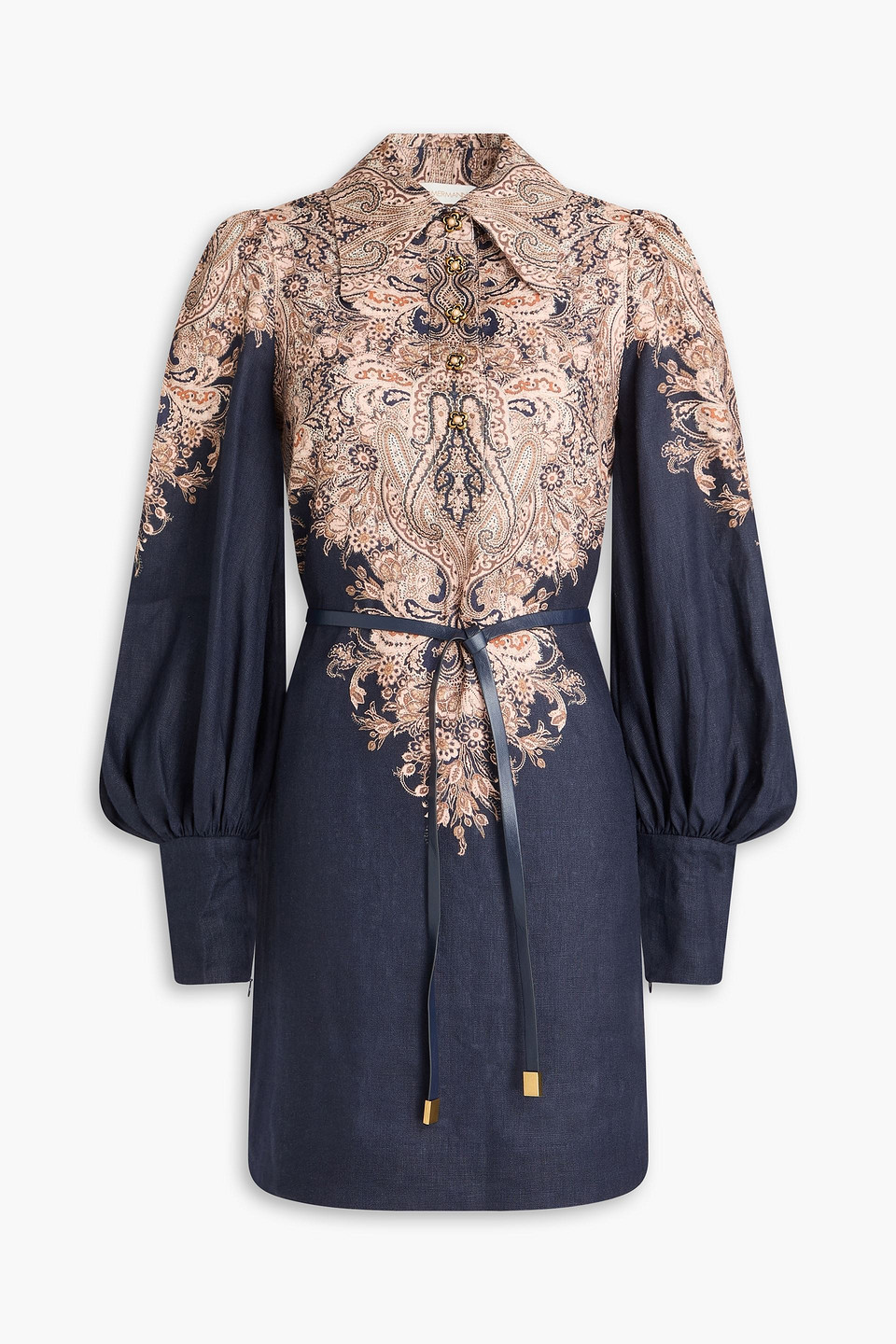 zimmermann - paisley-print linen mini dress - blue - 0