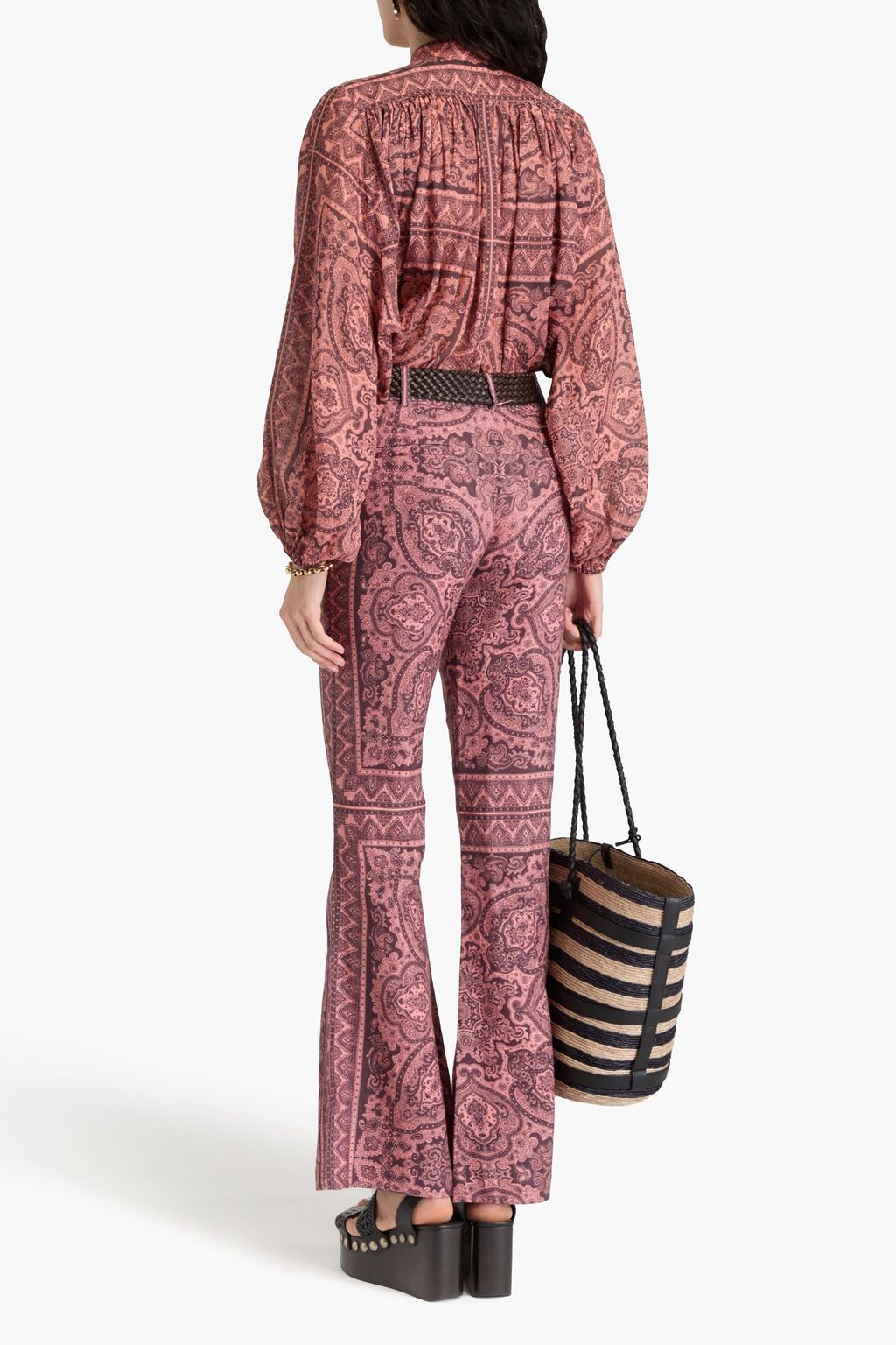 ZIMMERMANN Belted paisley-print linen flared pants