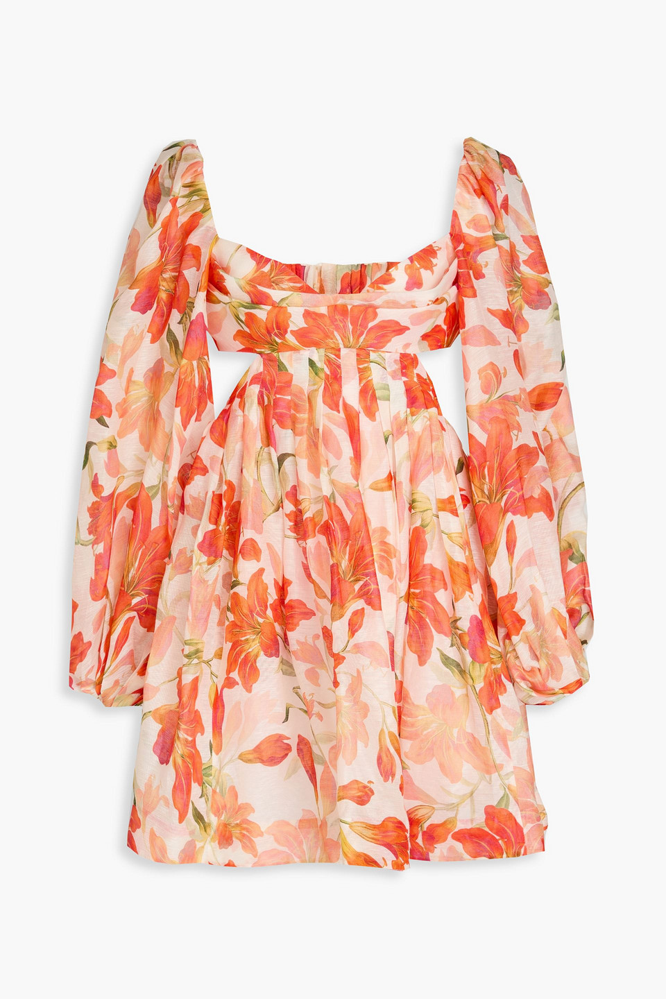 zimmermann - cutout floral-print linen and silk-blend mini dress - red - 1