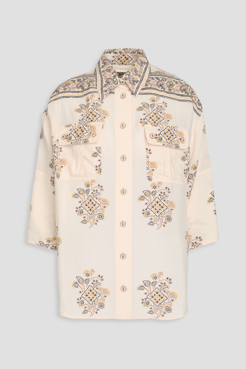 Zimmermann Printed Crepe De Chine Shirt In Cream