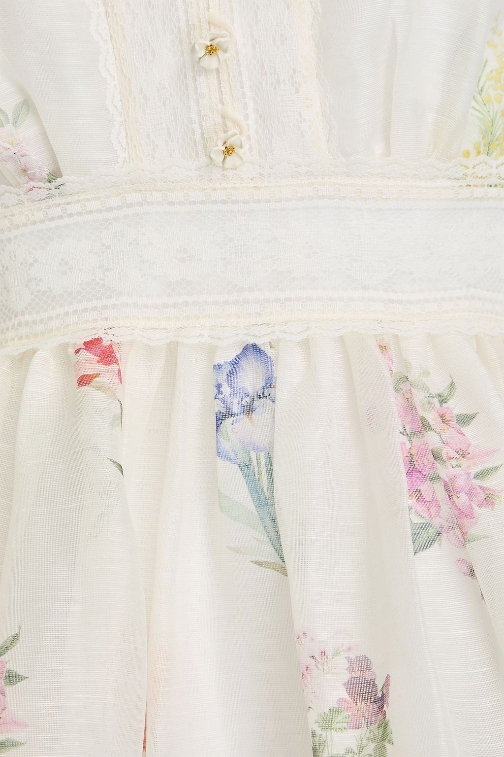 ZIMMERMANN Lace-trimmed floral-print linen and silk-blend gauze mini dress
