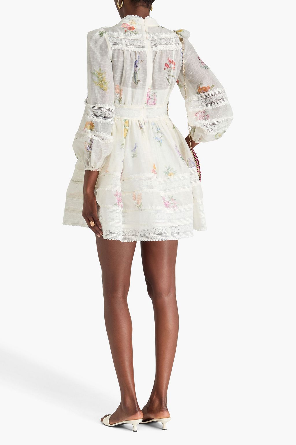 ZIMMERMANN Lace-trimmed floral-print linen and silk-blend gauze mini dress