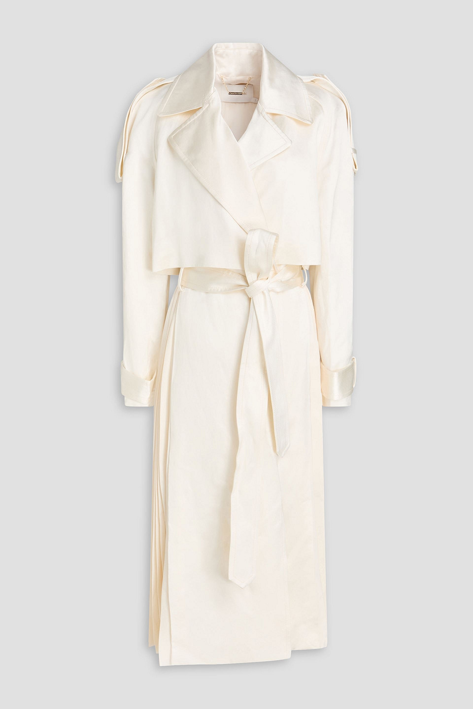Zimmermann Harmony Pleated Satin-twill Trench Coat In Ivory