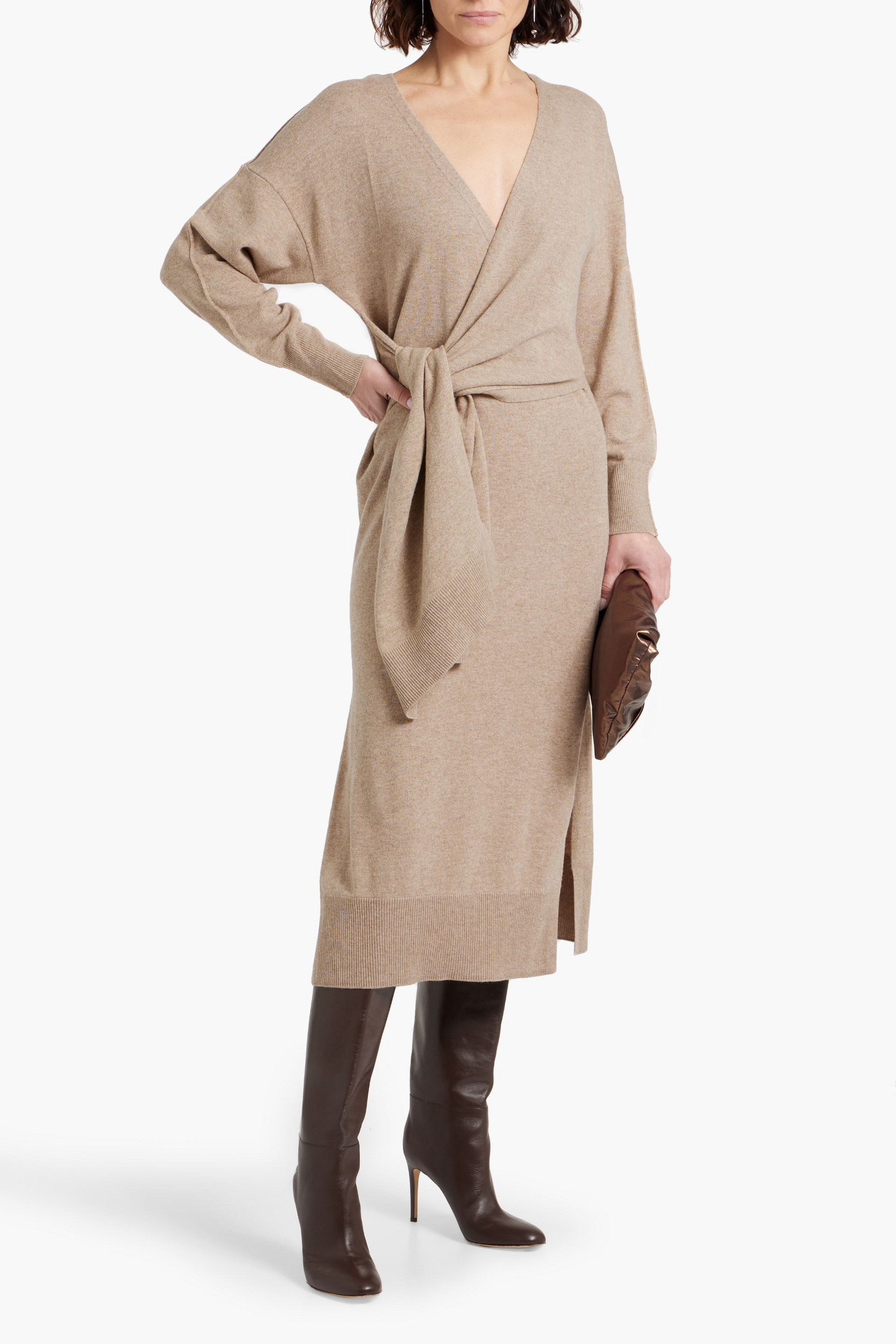 SIMKHAI Skyla wrap-effect knitted midi dress