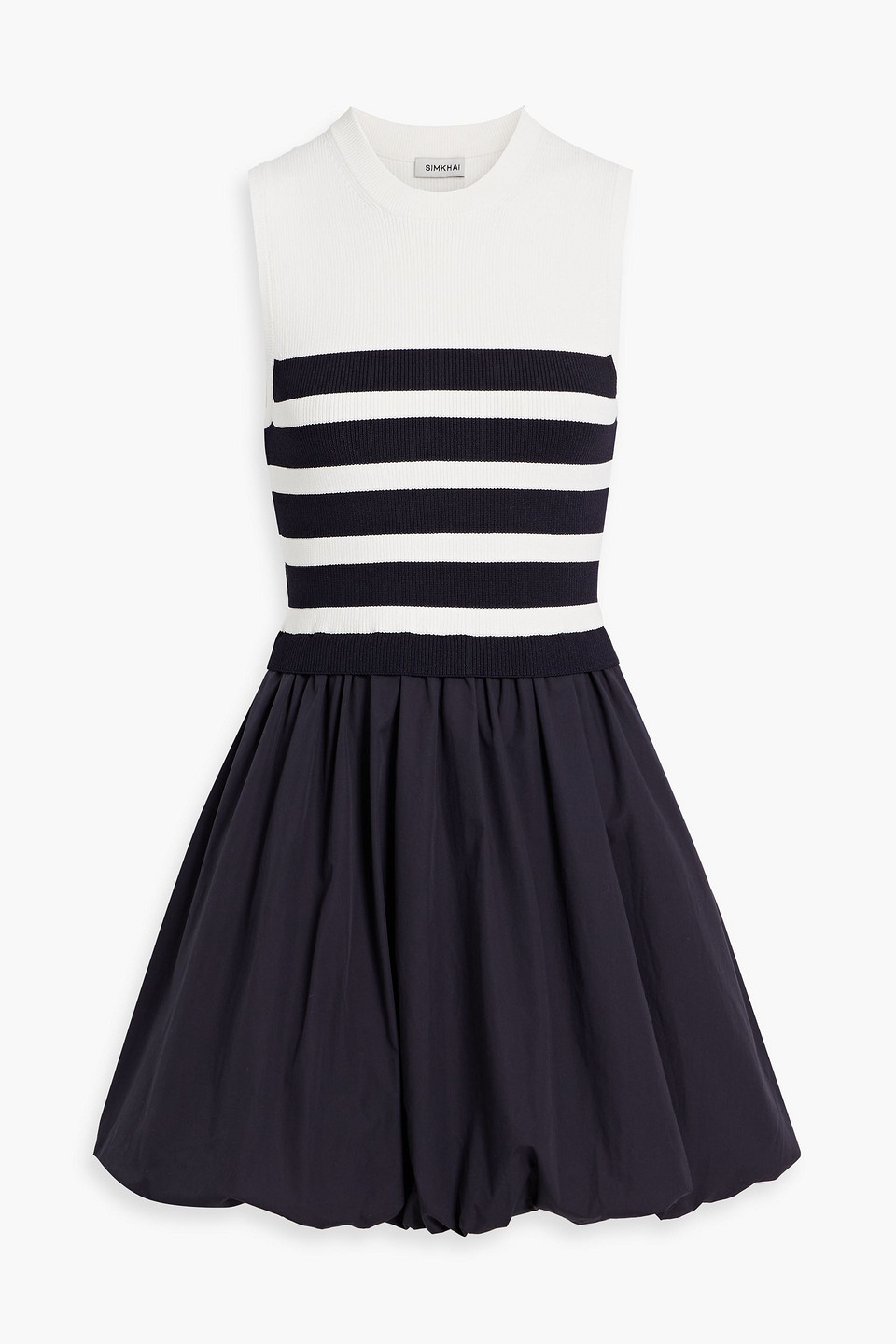 Simkhai Josey Striped Ribbed-knit And Cotton-poplin Mini Dress In Midnight Blue