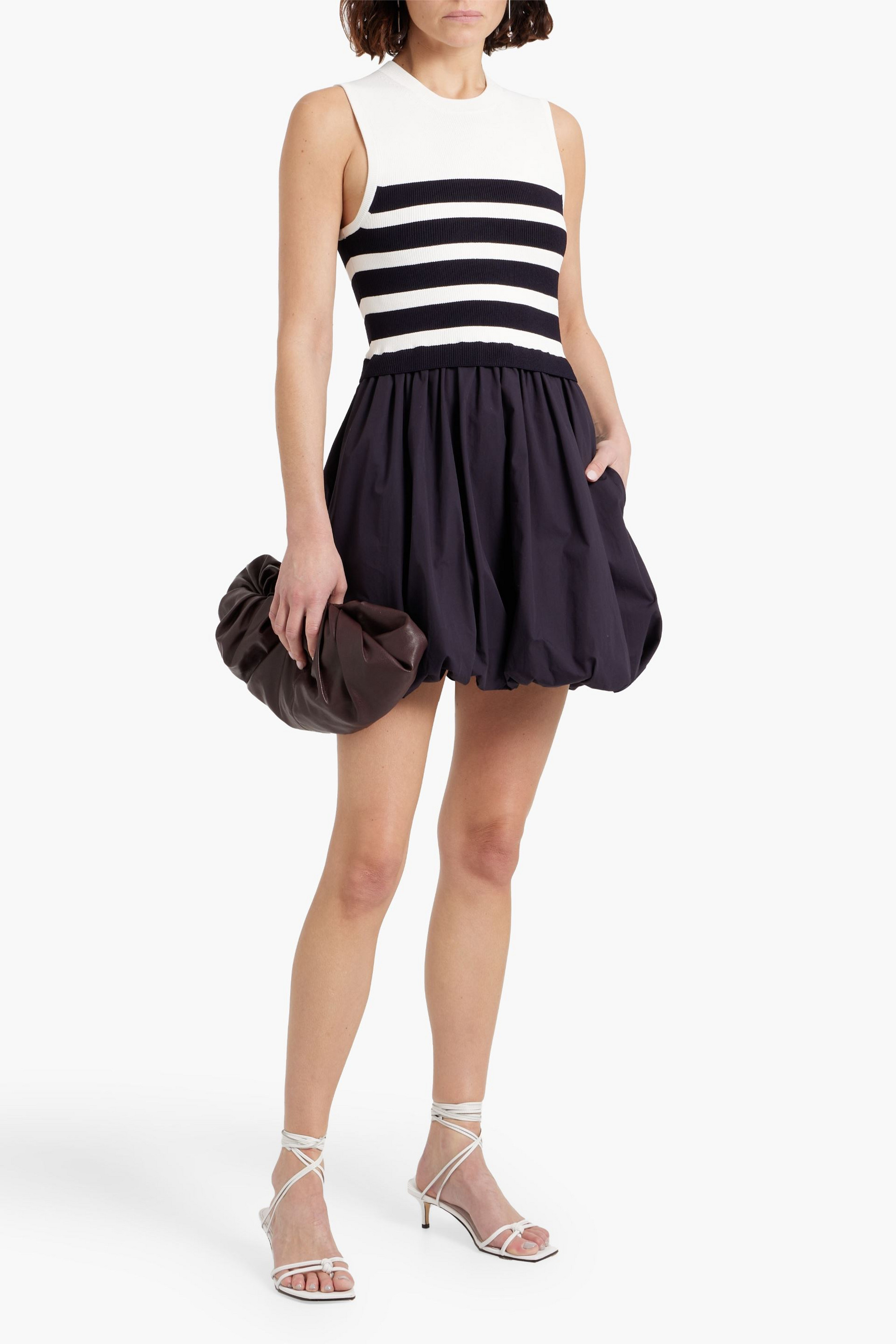 SIMKHAI Josey striped ribbed-knit and cotton-poplin mini dress