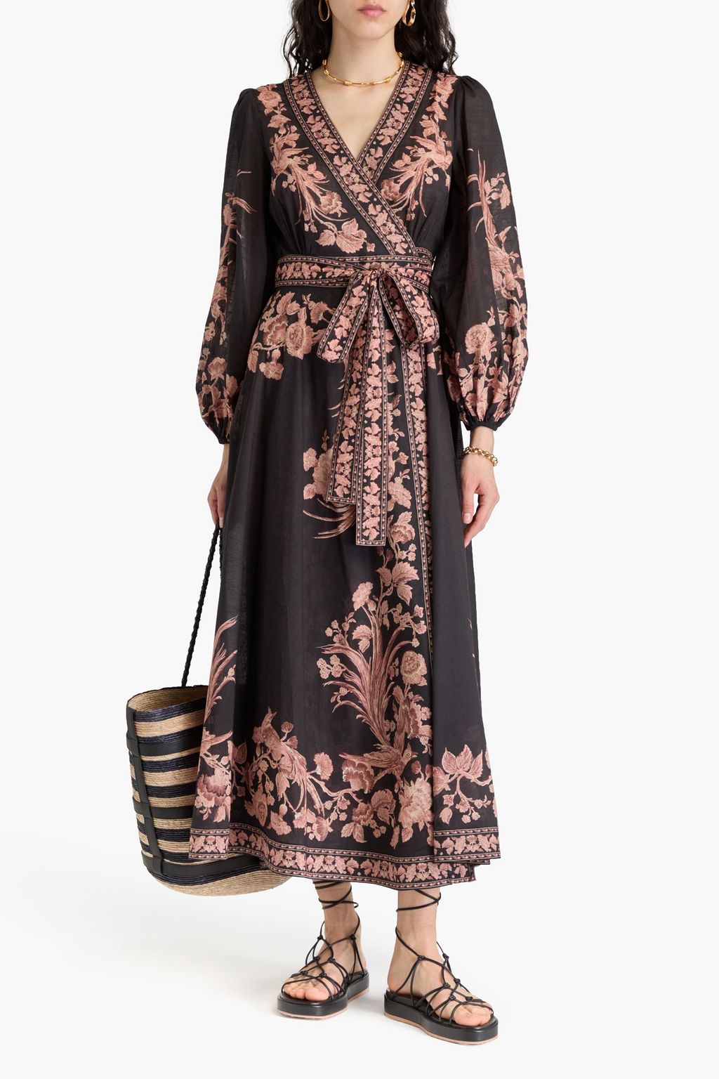 ZIMMERMANN Maxi-Wickelkleid aus Baumwolle mit floralem Print
