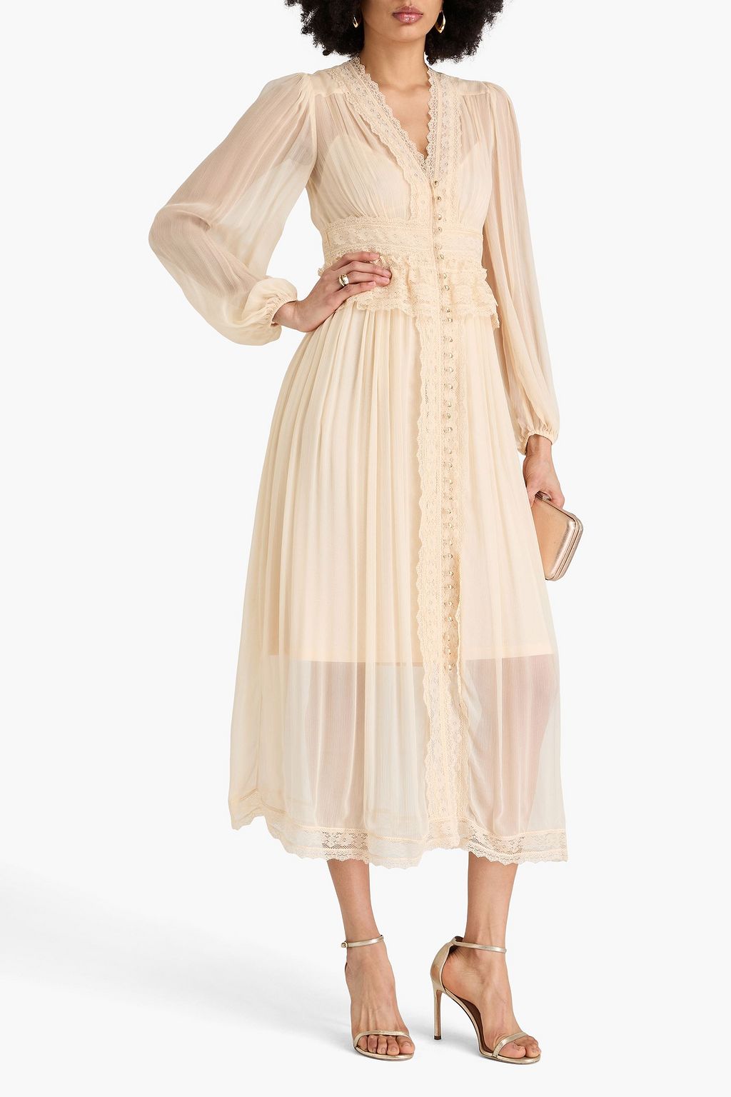 ZIMMERMANN Lace-trimmed crepon midi dress