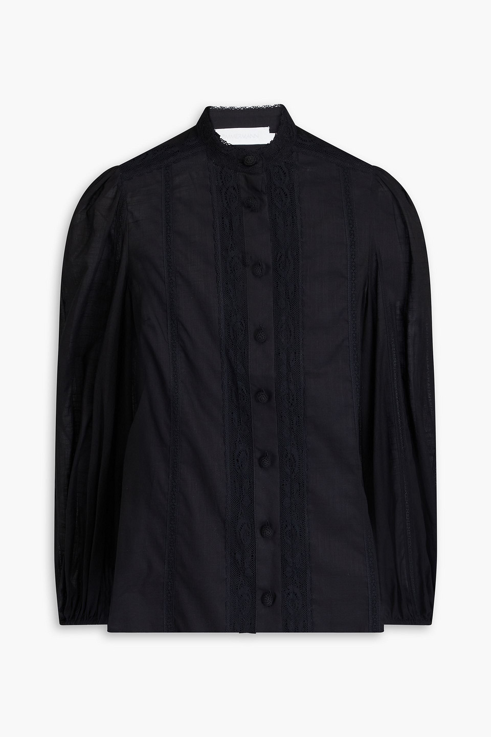 Zimmermann Crocheted Lace-trimmed Cotton-gauze Shirt In Black