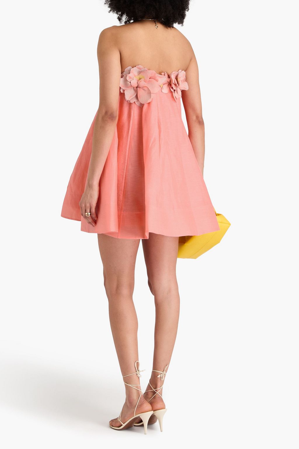 ZIMMERMANN Strapless floral-appliquéd linen and silk-blend mini dress