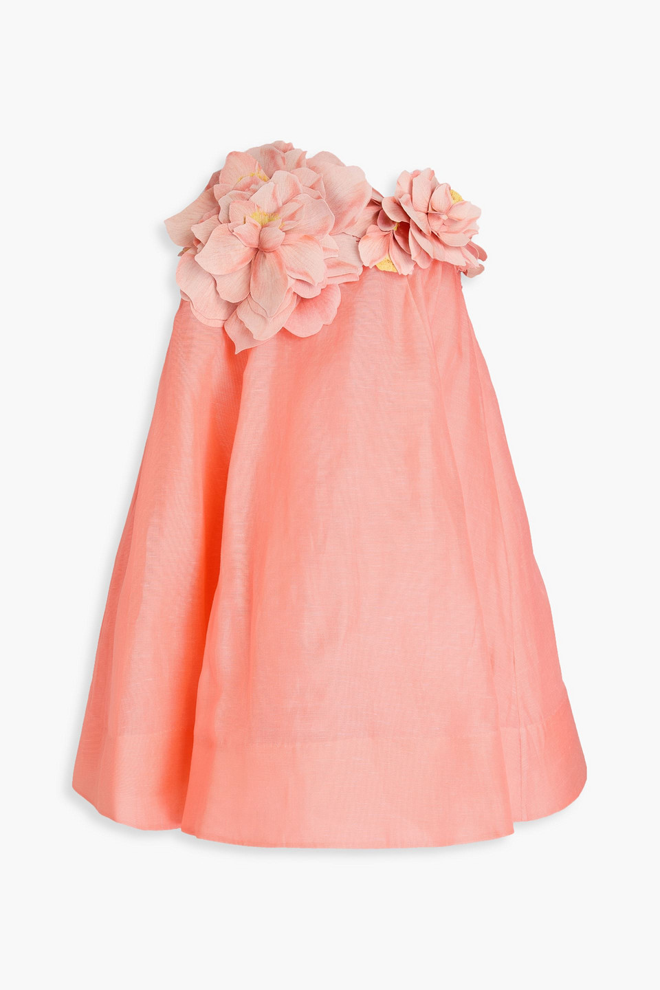 Zimmermann Strapless Floral-appliquéd Linen And Silk-blend Mini Dress