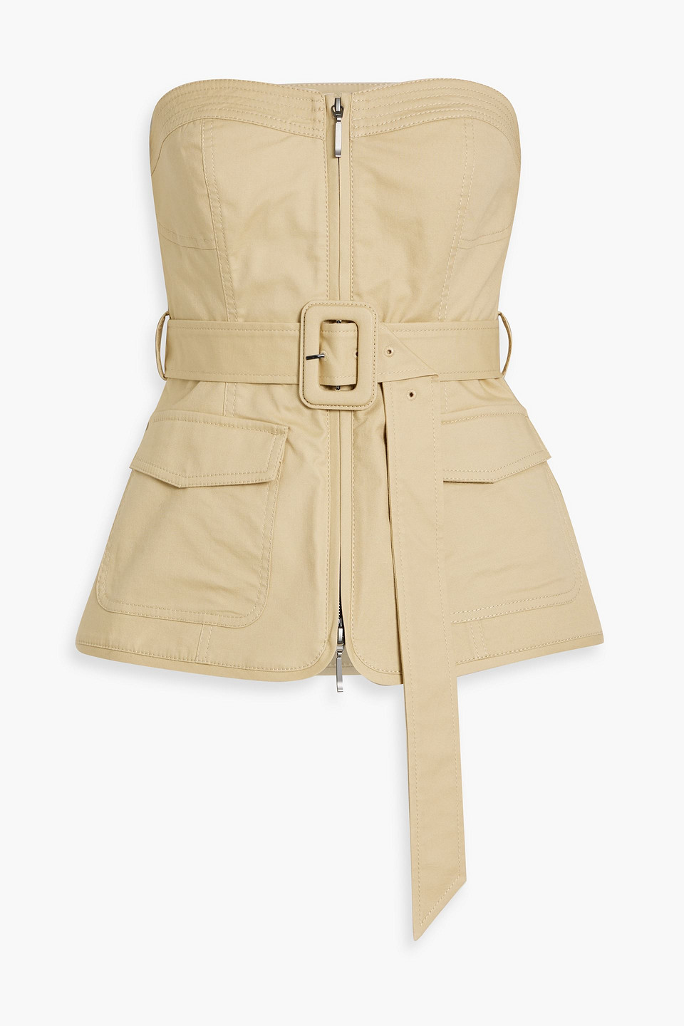 Simkhai Elettra Strapless Belted Cotton-blend Top In Sage Green