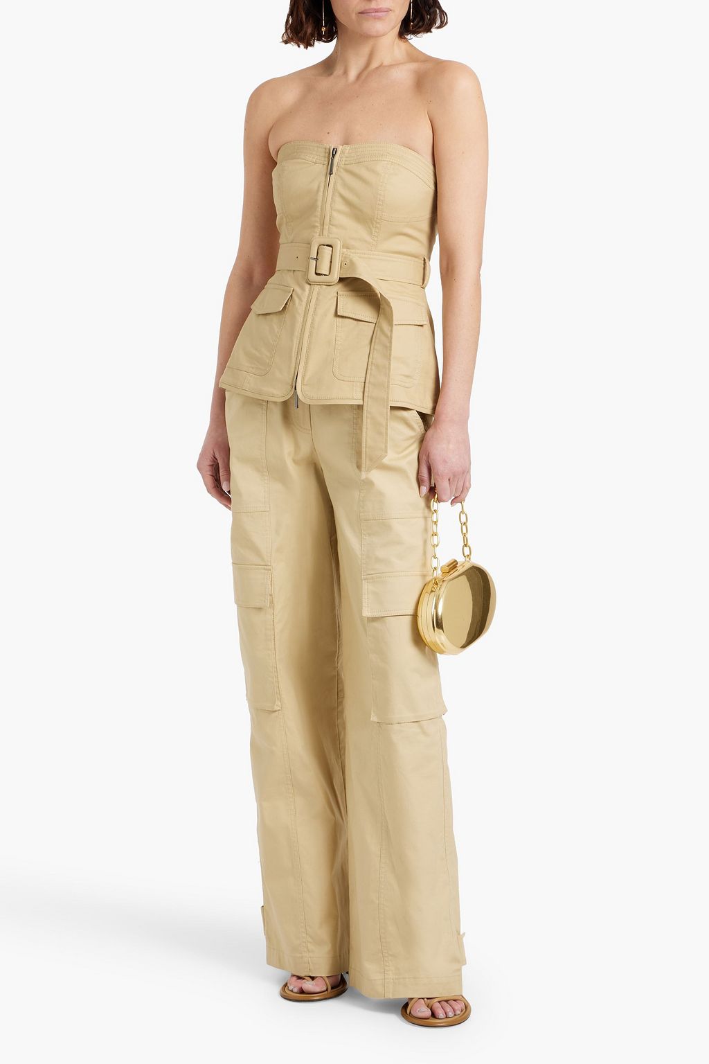 SIMKHAI Elettra strapless belted cotton-blend top