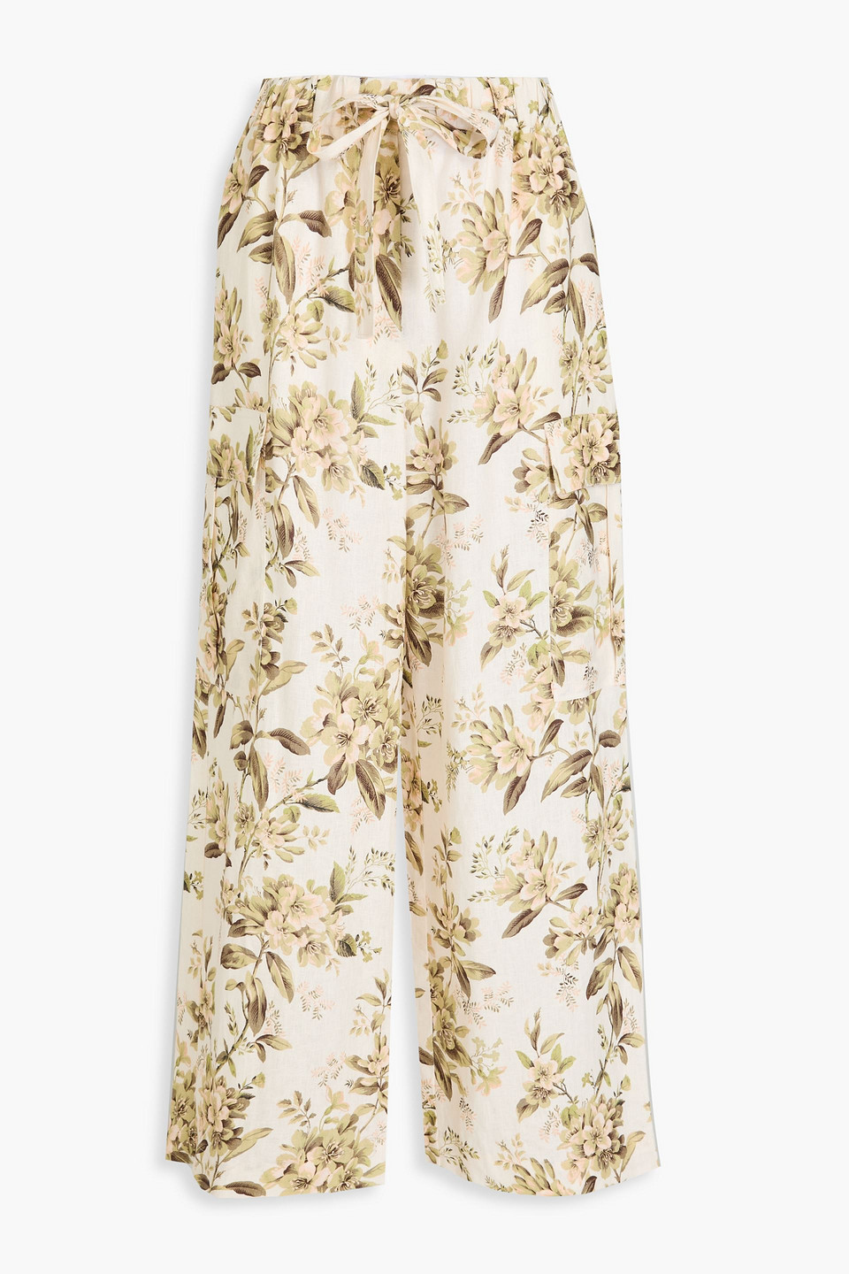 Zimmermann Floral-print Linen Cargo Pants In Sage Green