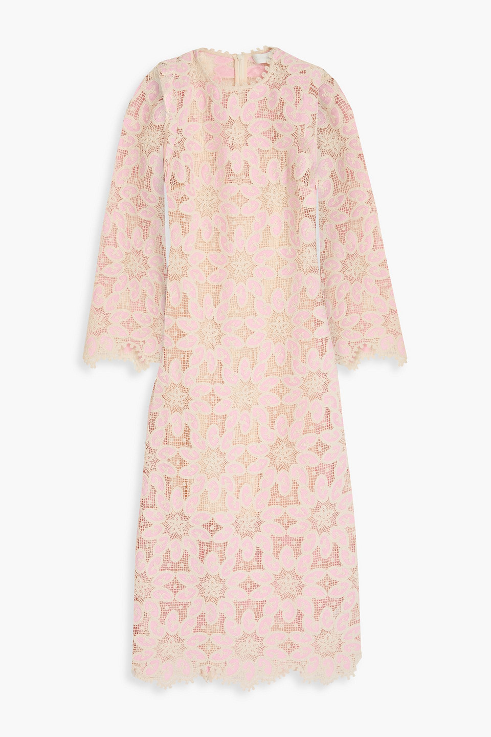 Zimmermann Scalloped Macramé Cotton-blend Midi Dress In Pink