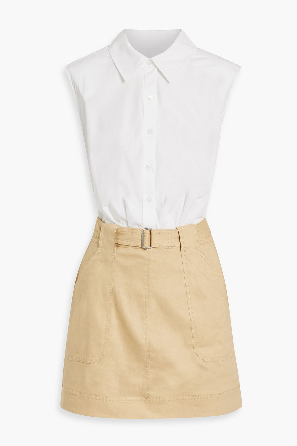 SIMKHAI JENSEN BELTED COTTON-POPLIN AND CANVAS MINI SHIRT DRESS