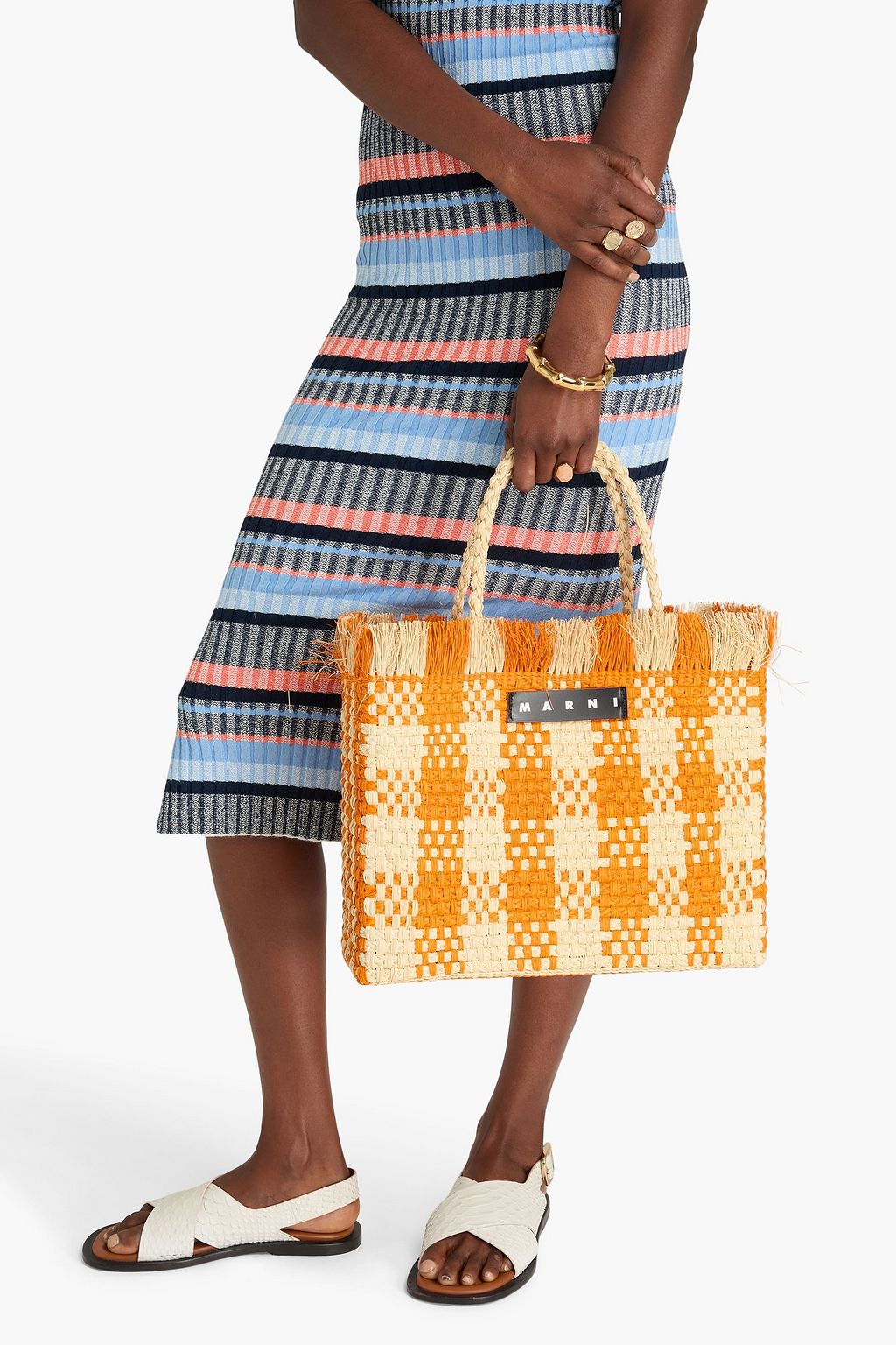 MARNI Iraca checked faux raffia tote