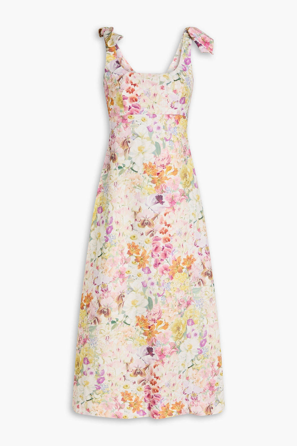 Zimmermann Cutout Floral-print Linen Midi Dress In Multicolor