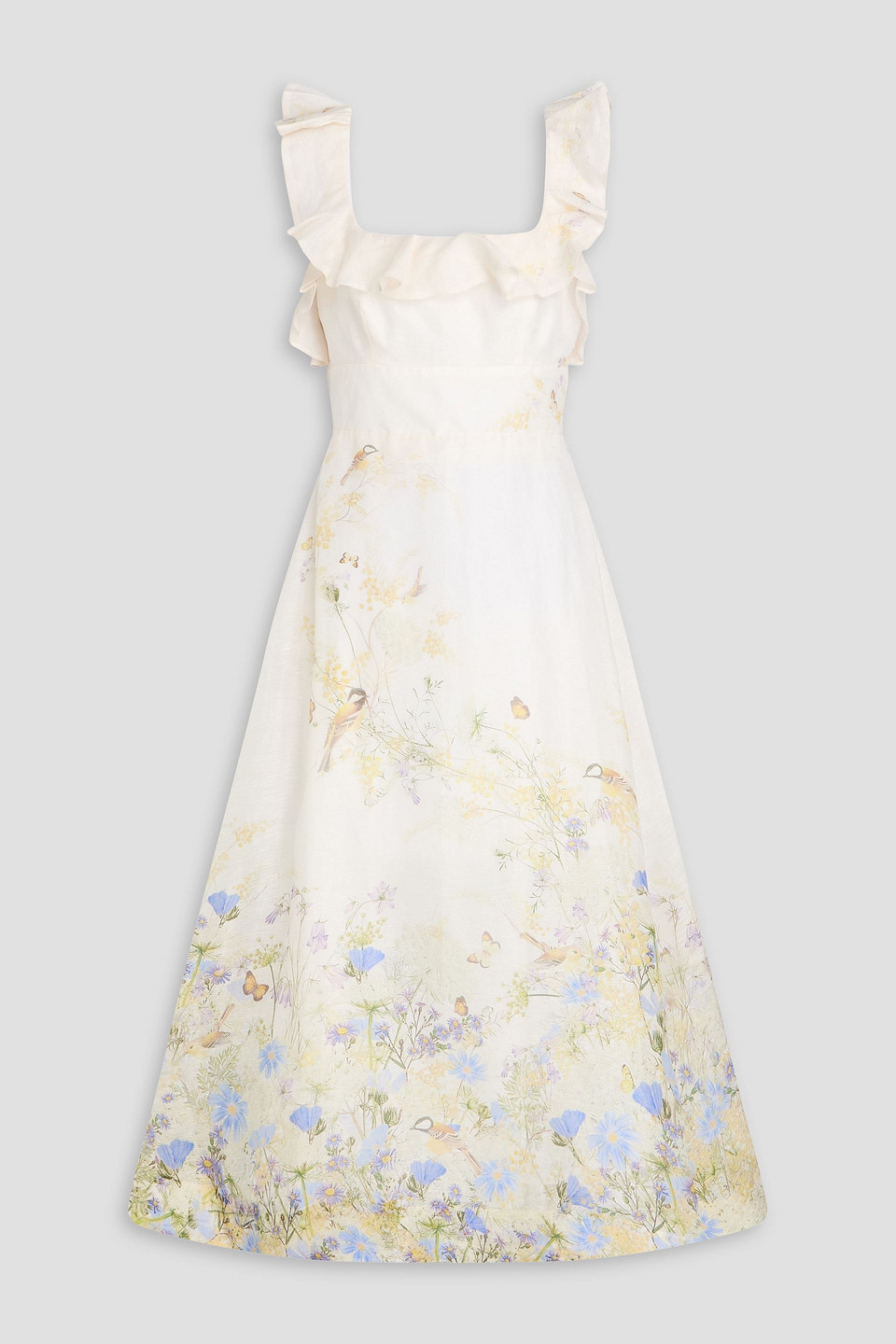 Zimmermann Cutout Floral-print Linen And Silk-blend Midi Dress In White