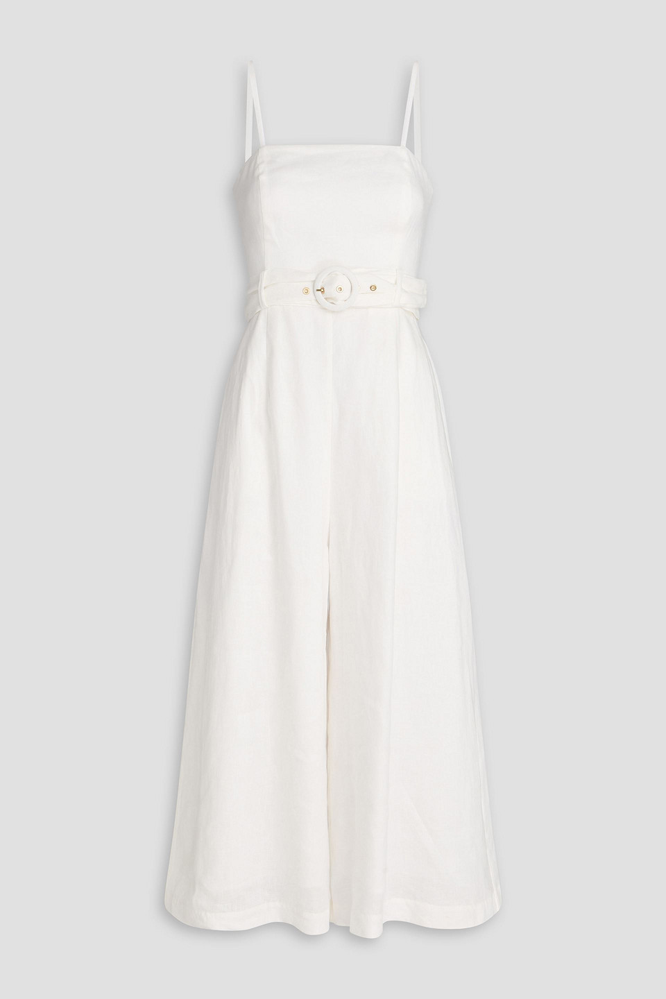 Zimmermann Belted Cropped Linen Wide-leg Jumpsuit In White