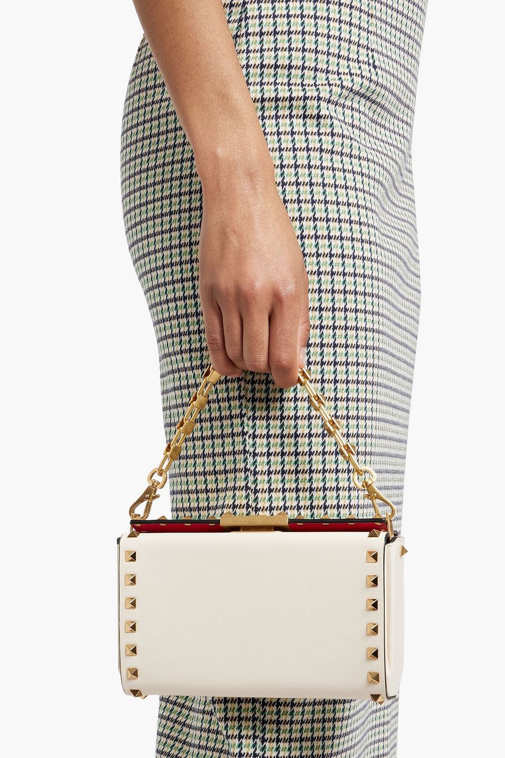 VALENTINO GARAVANI Rockstud Alcove textured-leather clutch