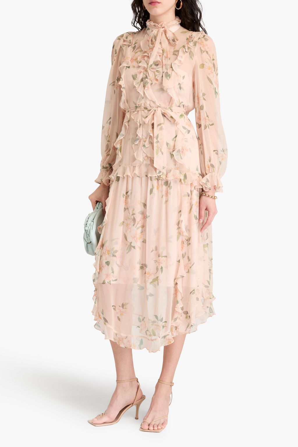 ZIMMERMANN Pussy-bow ruffled floral-print silk-georgette midi dress