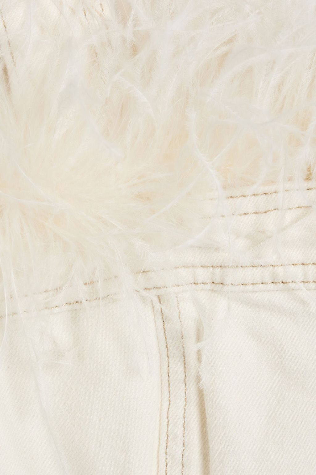 SIMKHAI Reeves cropped feather-trimmed denim top