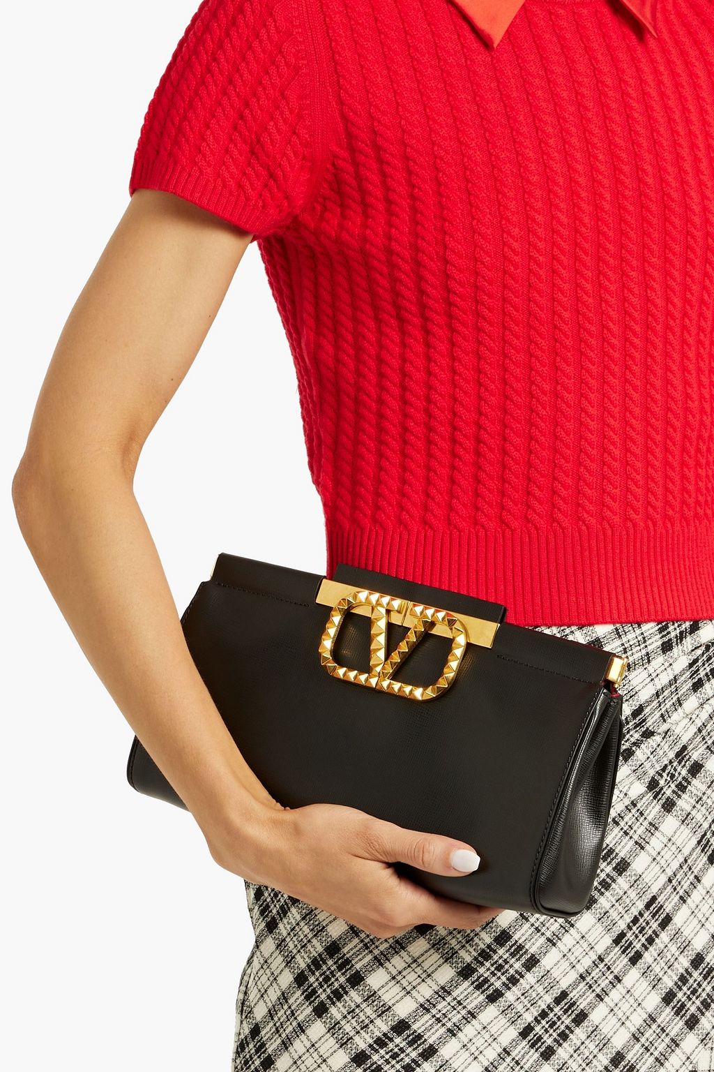 VALENTINO GARAVANI Rockstud Alcove textured-leather clutch