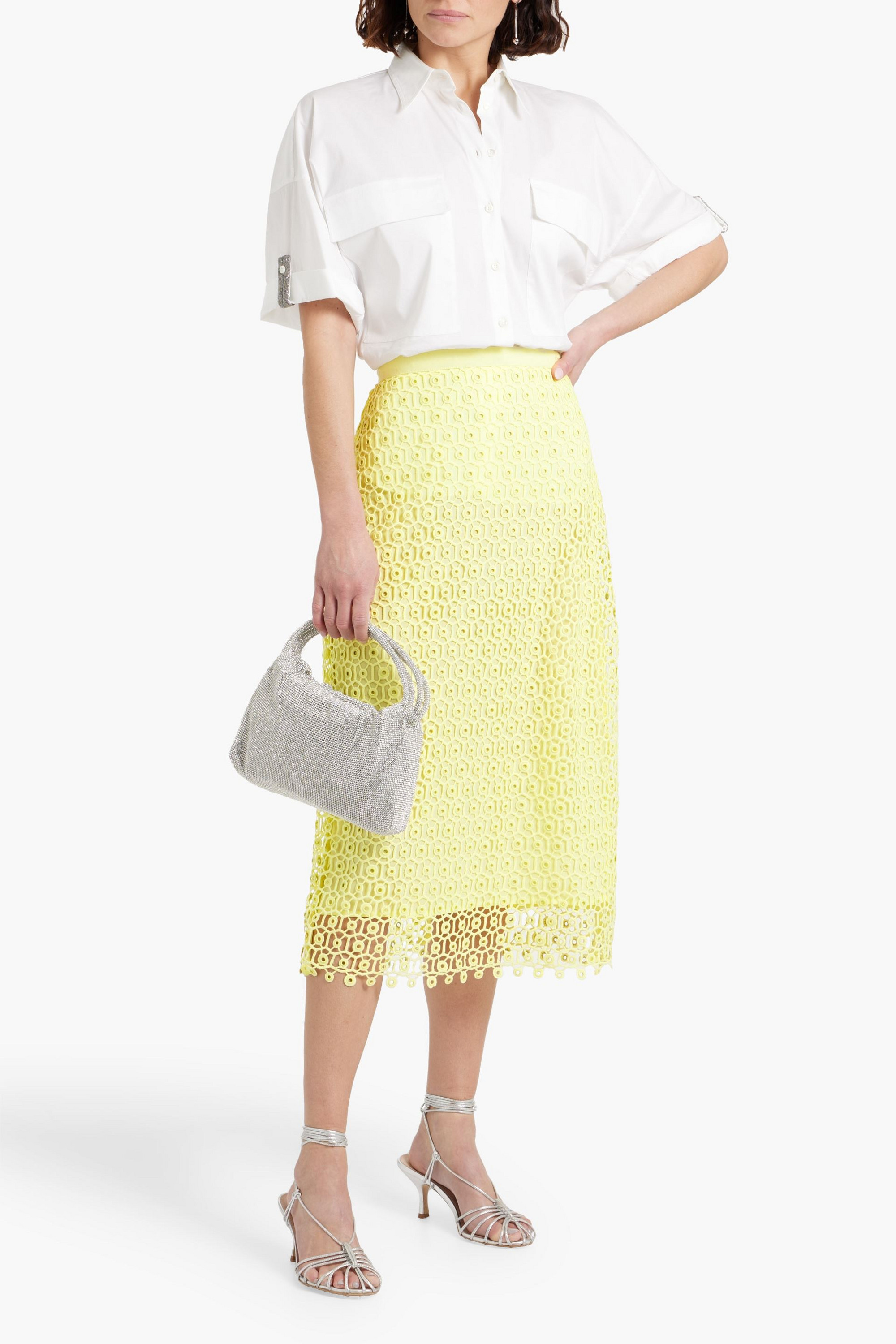 SIMKHAI Karolina eyelet-embellished lace midi skirt