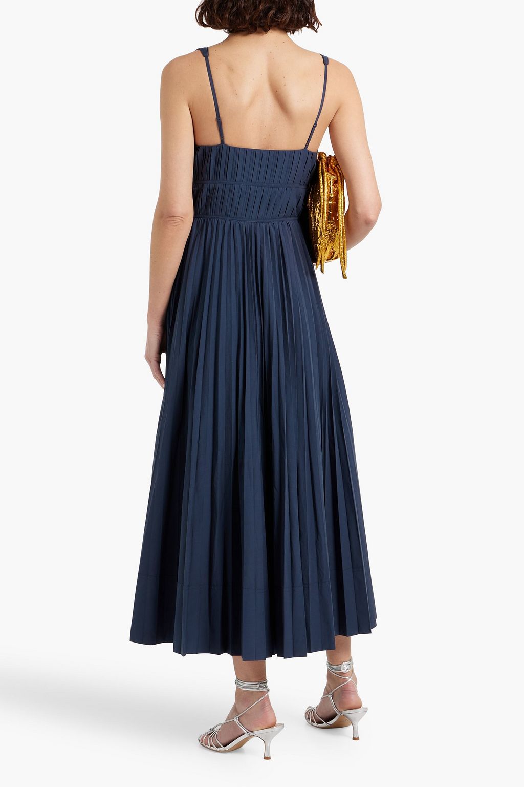 SIMKHAI Stephanie pleated cotton-blend poplin midi dress