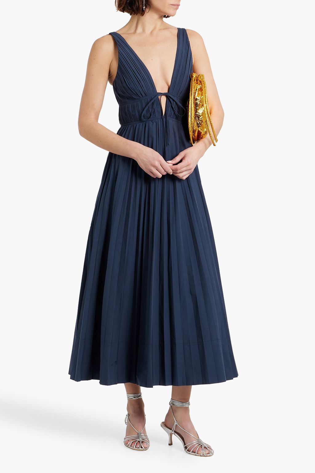SIMKHAI Stephanie pleated cotton-blend poplin midi dress
