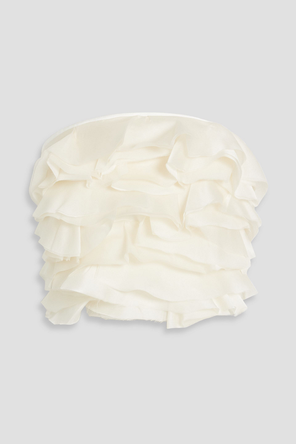 Simkhai Kirsten Cropped Ruffled Silk-organza And Satin-twill Bustier Top In Ivory