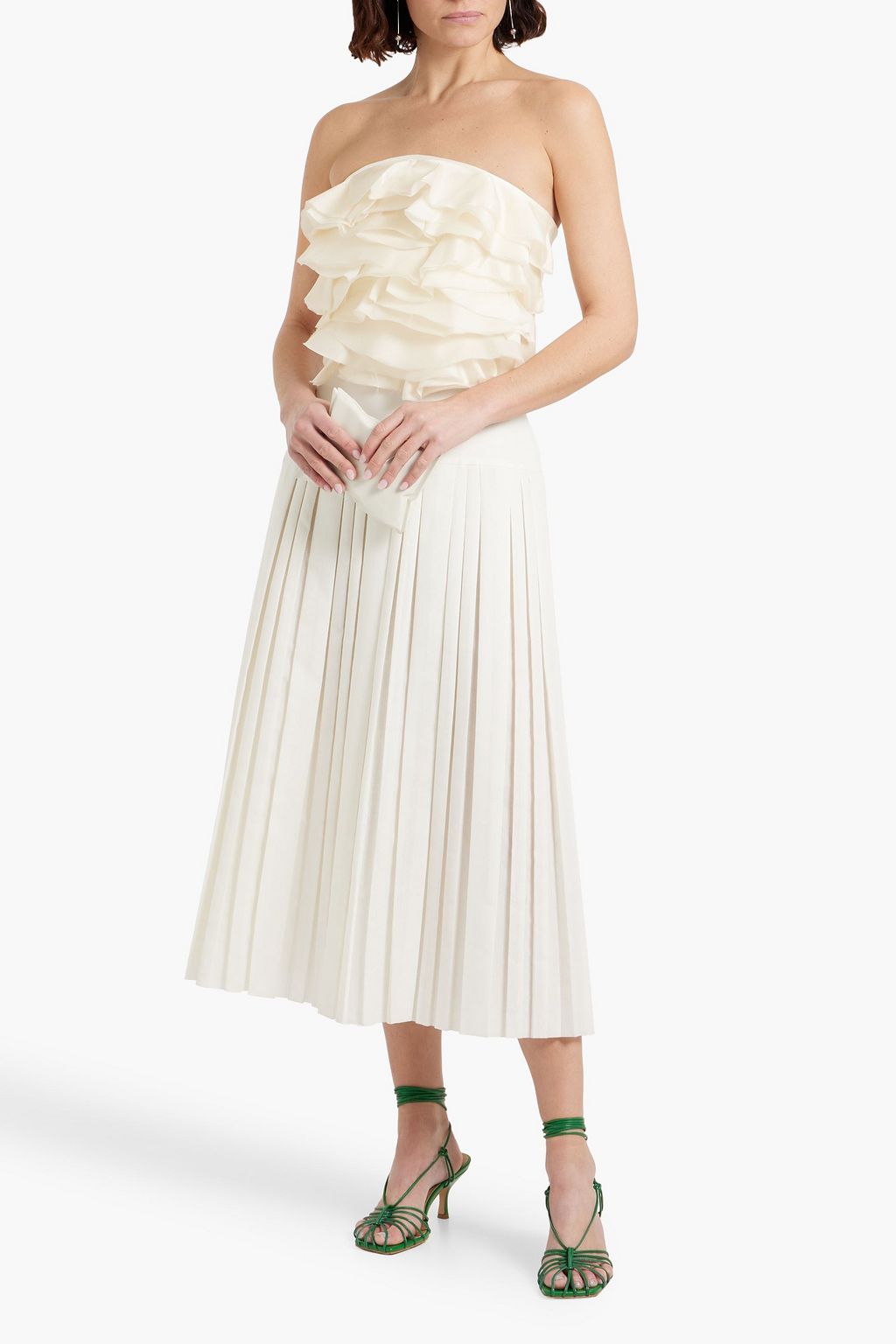 SIMKHAI Kirsten cropped ruffled silk-organza and satin-twill bustier top