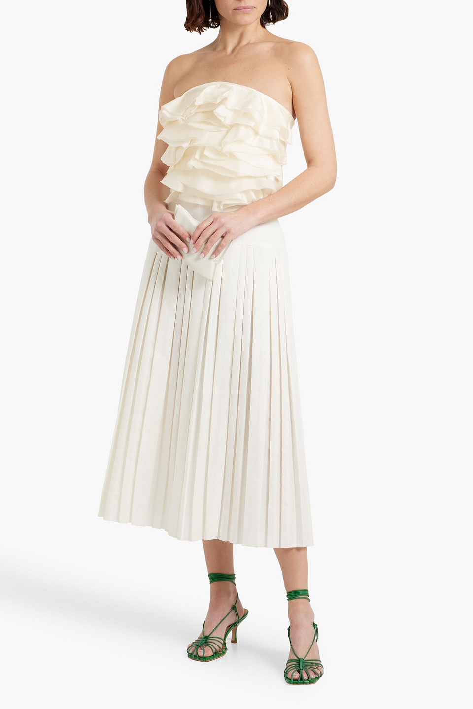 Simkhai Kirsten Cropped Ruffled Silk-organza And Satin-twill Bustier Top In Ivory