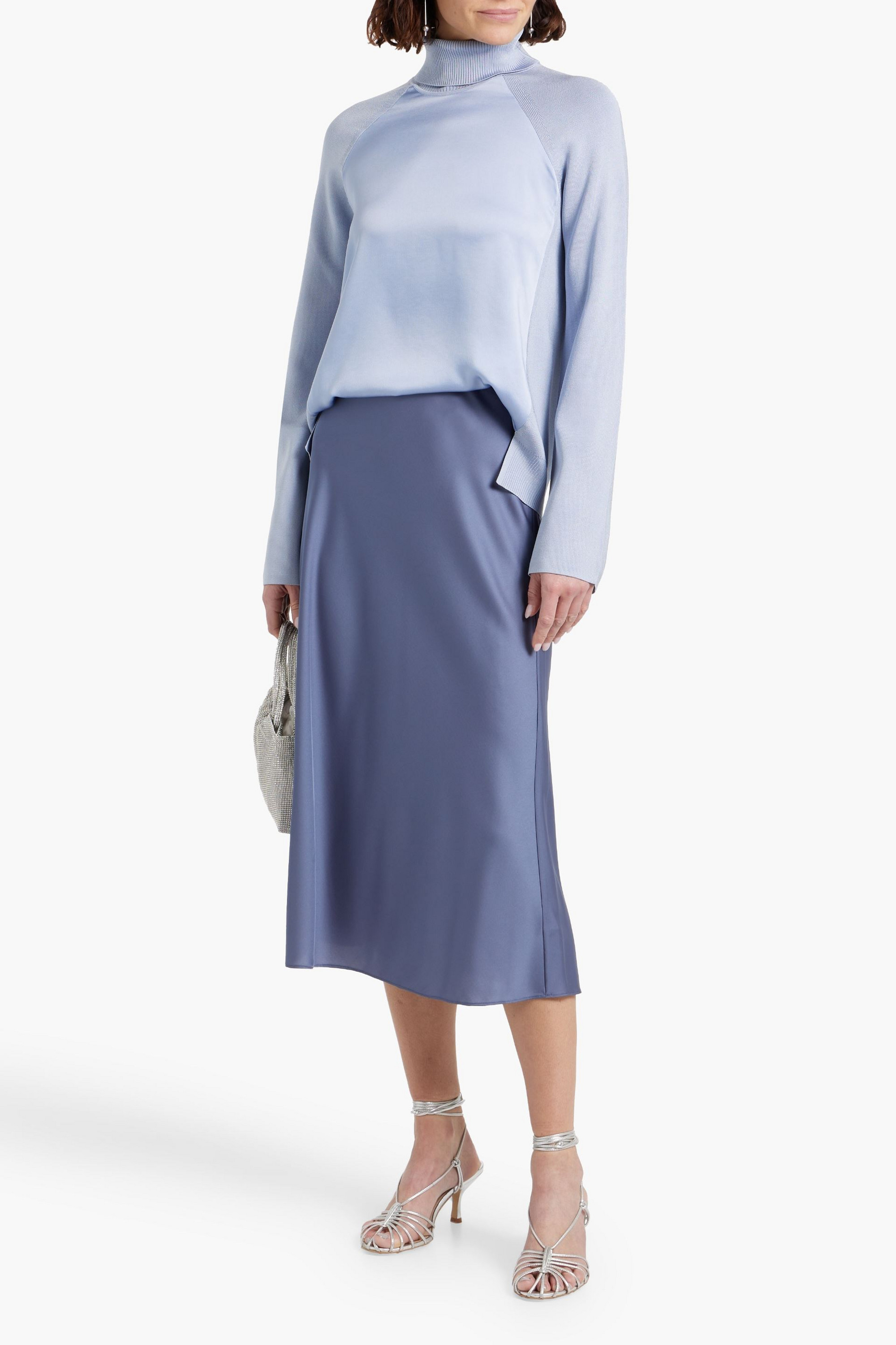 SIMKHAI Mateo satin-paneled knitted turtleneck sweater