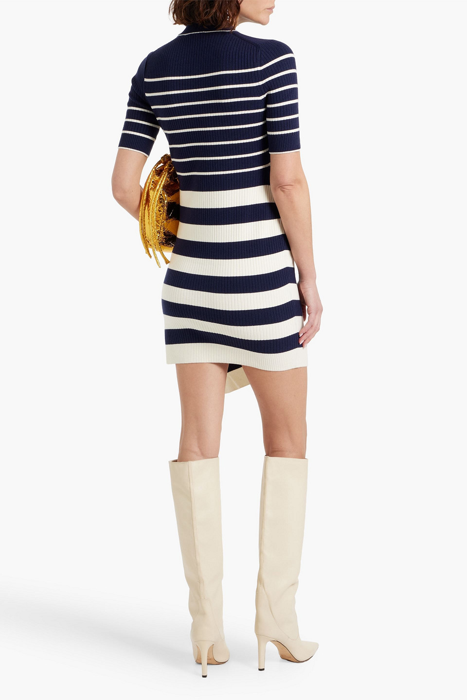 SIMKHAI NOAH STRIPED RIBBED WOOL-BLEND MINI DRESS