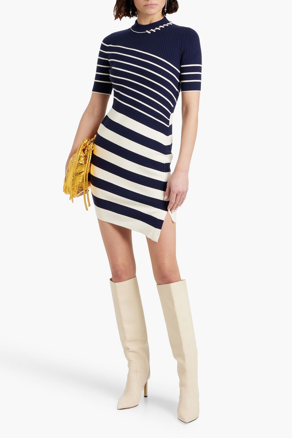 SIMKHAI Noah striped ribbed wool-blend mini dress