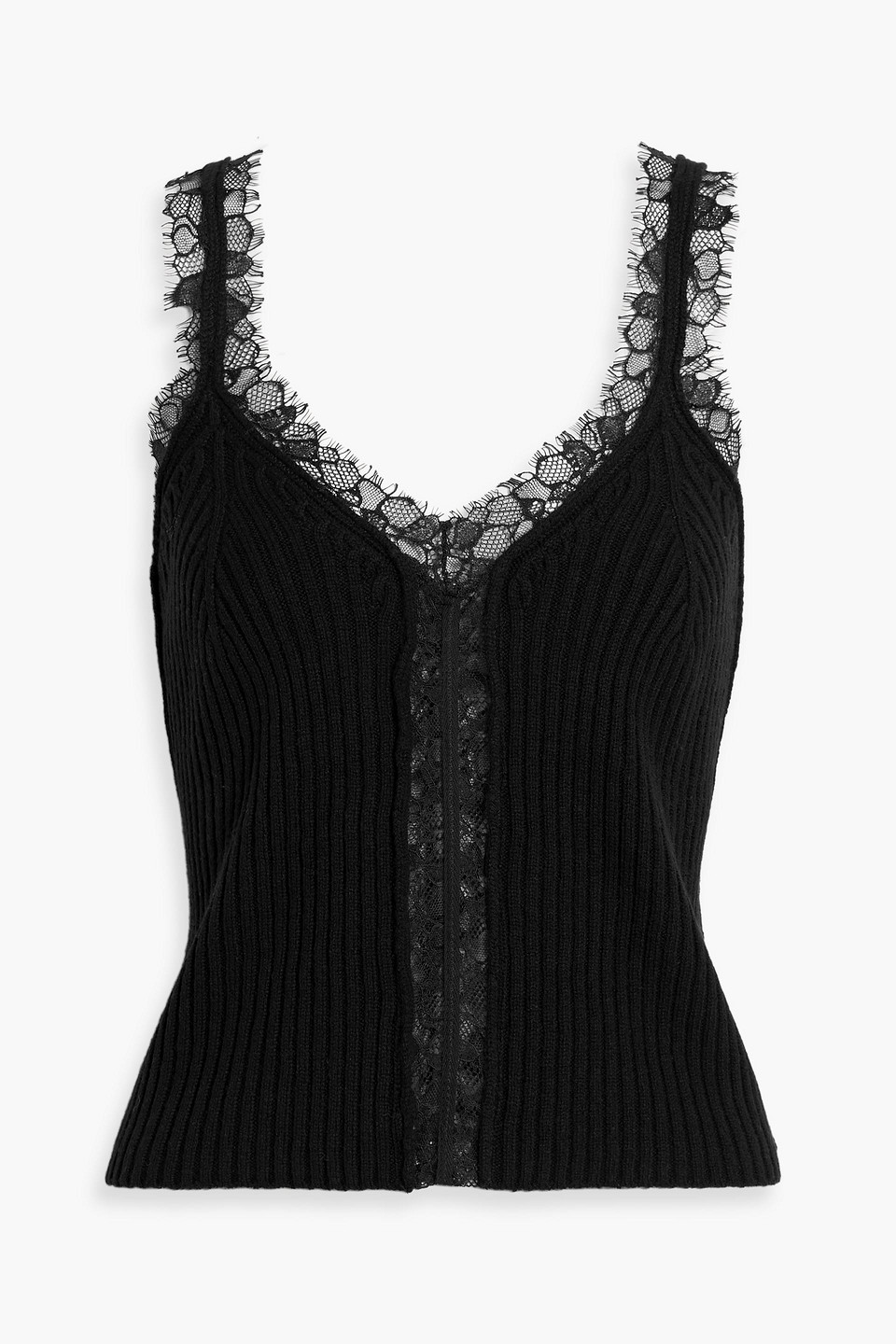 Elsie lace-trimmed ribbed wool and cashmere-blend camisole