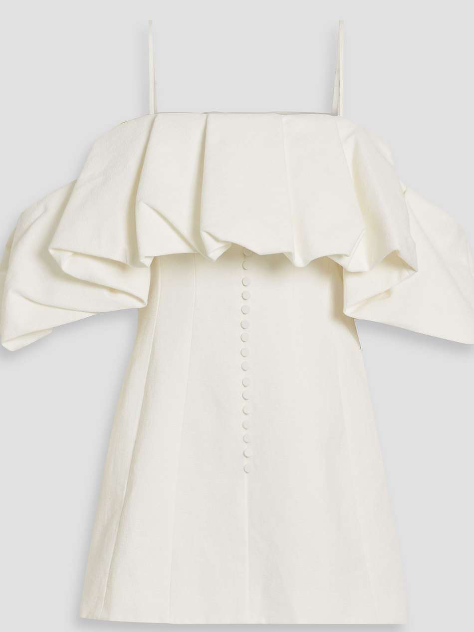 puff cold-shoulder ruffled cotton and linen-blend mini dress