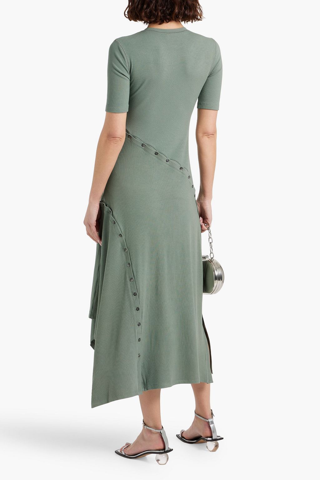 SIMKHAI Toma button-detailed ribbed jersey midi dress