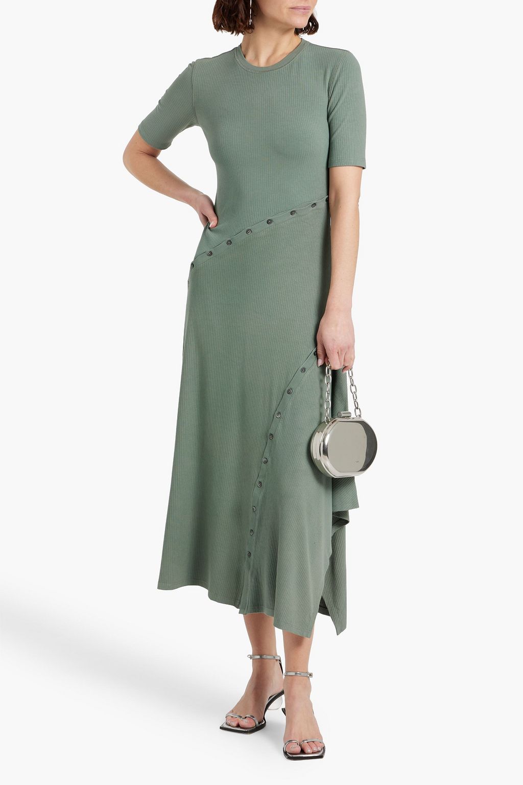 SIMKHAI Toma button-detailed ribbed jersey midi dress