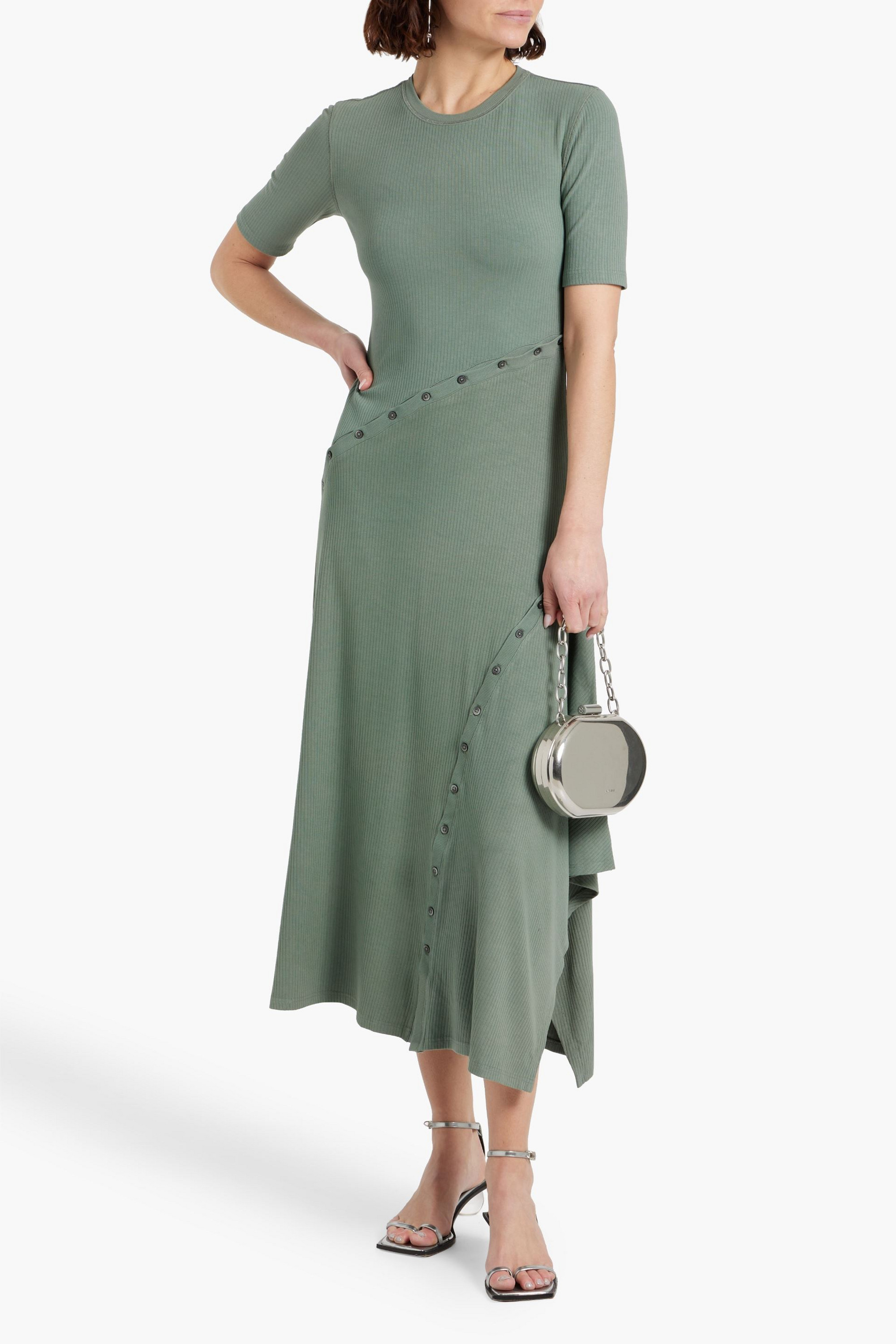 SIMKHAI Toma button-detailed ribbed jersey midi dress
