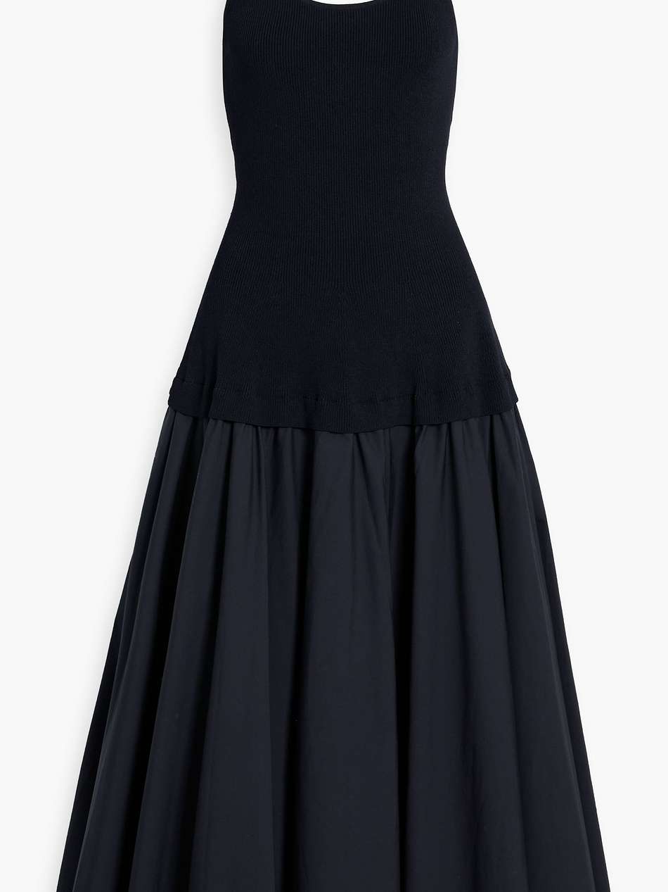 silas ribbed-knit and cotton-poplin midi dress