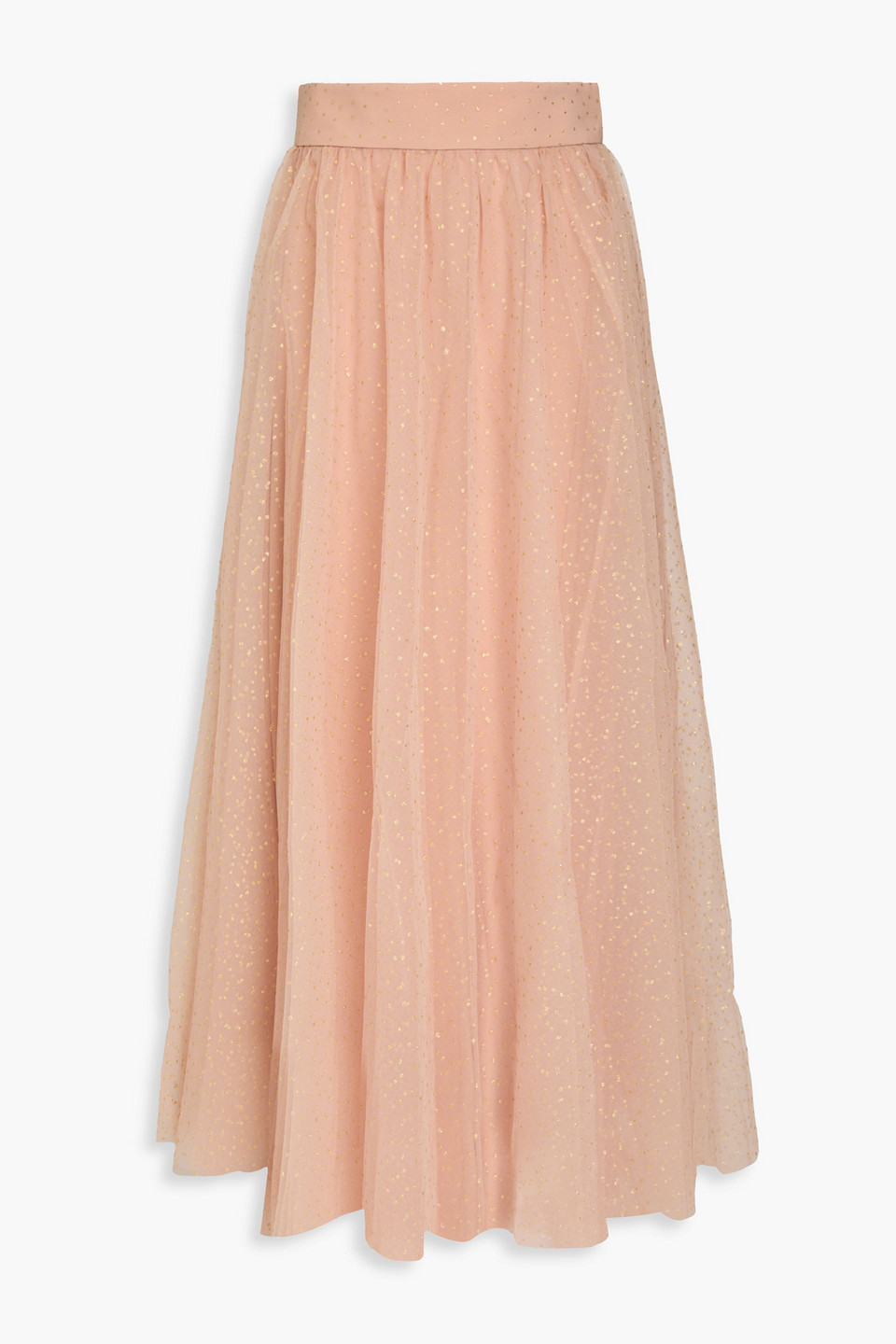 Zimmermann Gathered Glittered Tulle Midi Skirt In Blush