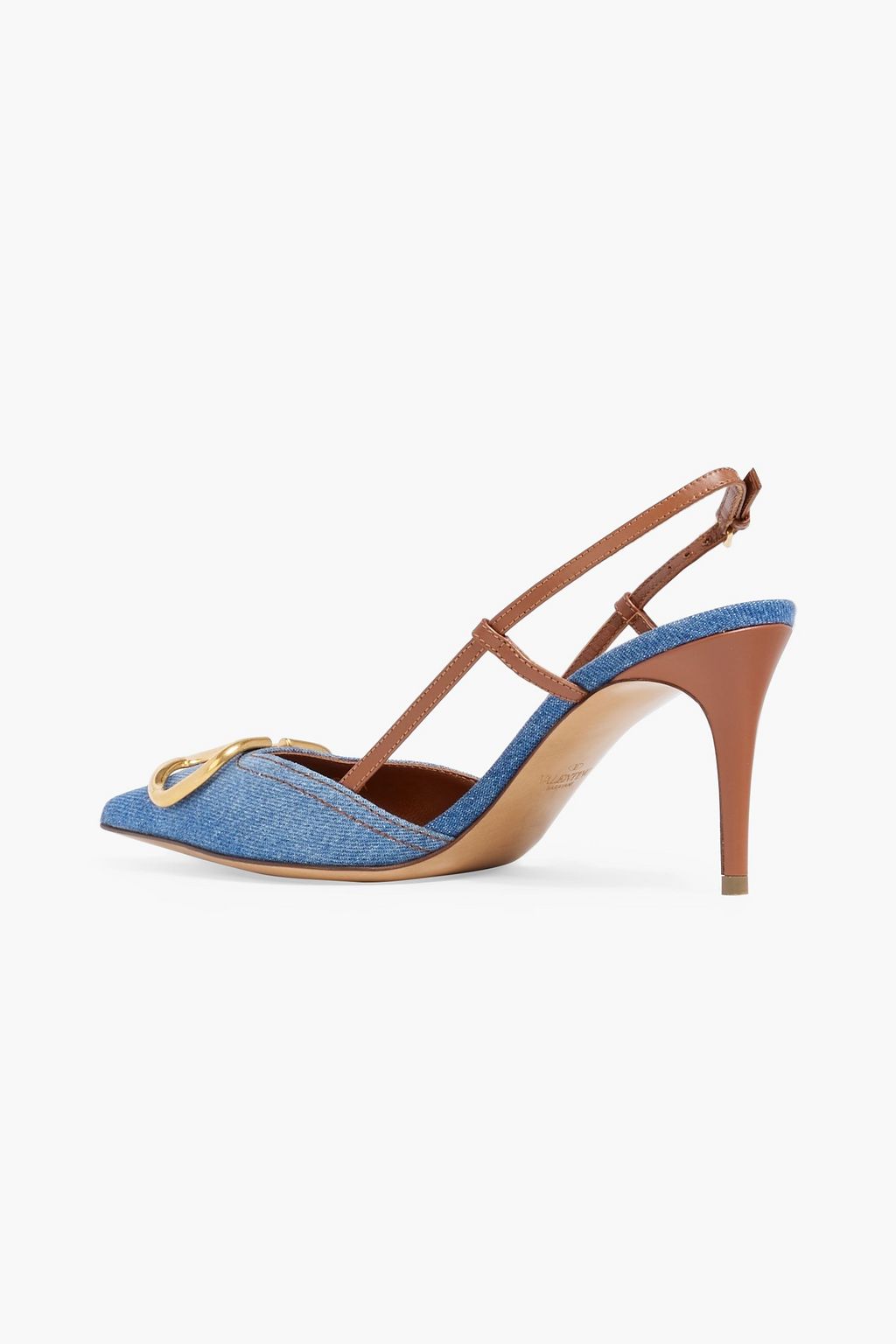 VALENTINO GARAVANI VLOGO leather-trimmed denim slingback pumps